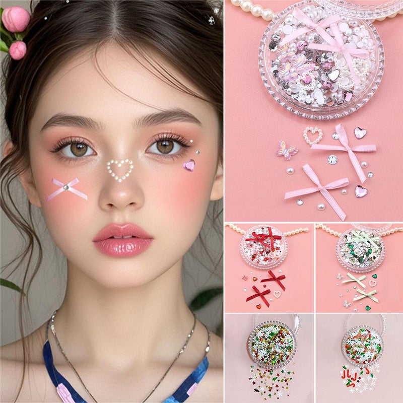 Little Bows – Mini Pink Satin Fabric Bows – Self-adhesive Face & Body Stickers for Makeup, Nail Art, Diy Crafts Multi-use Decorations (E) - Image 2